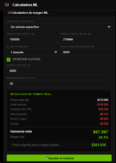 Calculadora de margen para Mercado Libre